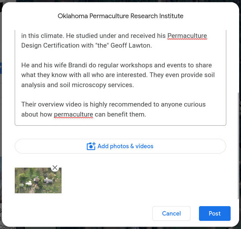 Verify you have all the photos you want to share in this review and click the "Post" button.