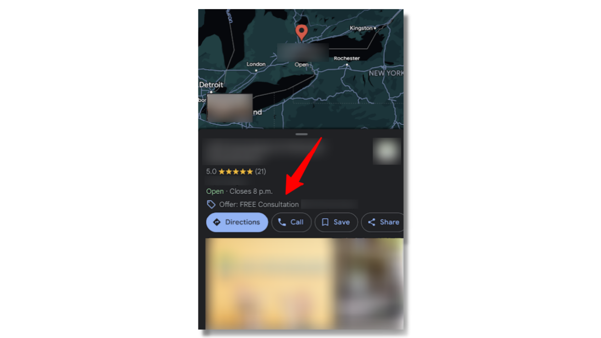 Screenshot of the a Google Business Profile in the Maps App, showing a section that reads 