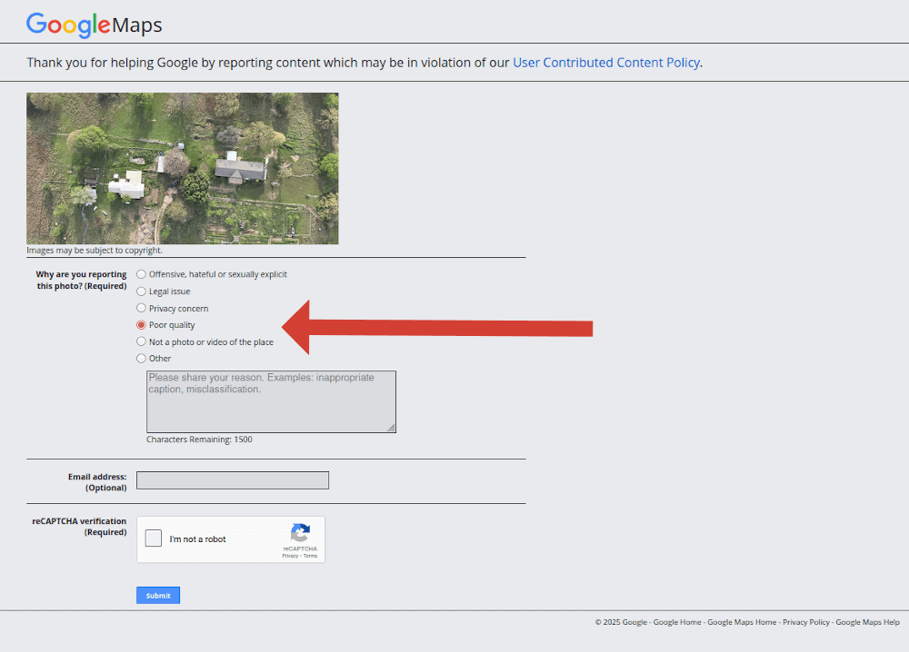 Where to select "Poor Quality" when reporting an image in a GBP.